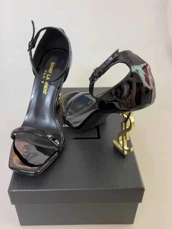 YSL Opyum Black Snake Heel Sandals Size 39