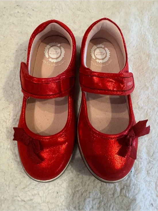 Livie & Luca Shiny Red Mary Jane Ballet Flats with Bow