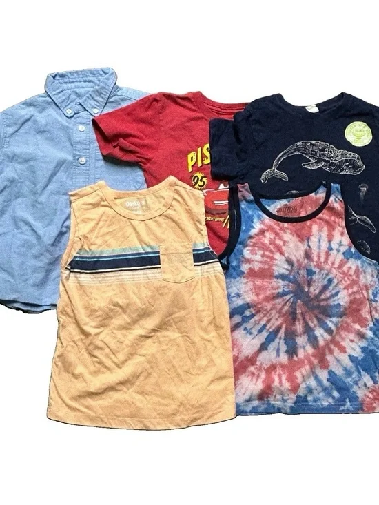 Toddler Boy Summer Tank Tops Pixar Cars Whales T Shirts Button Up Size 5T