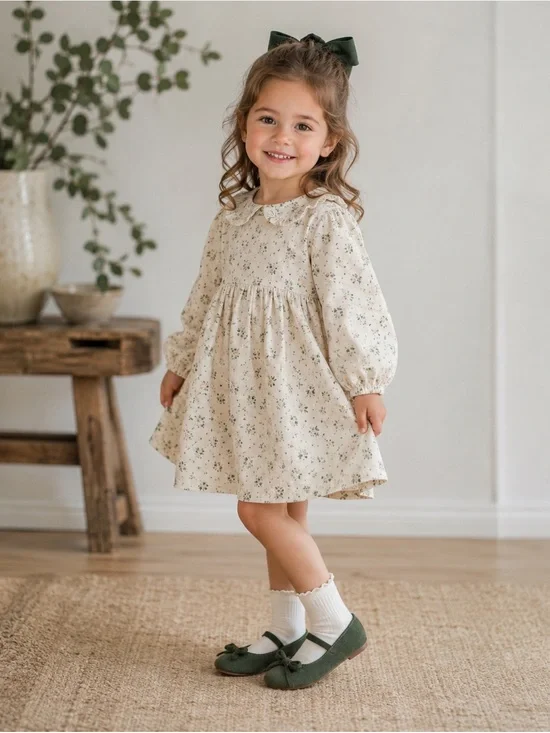 SweetHoney Olive Green Suede Bow Mary Jane Flats for Kids