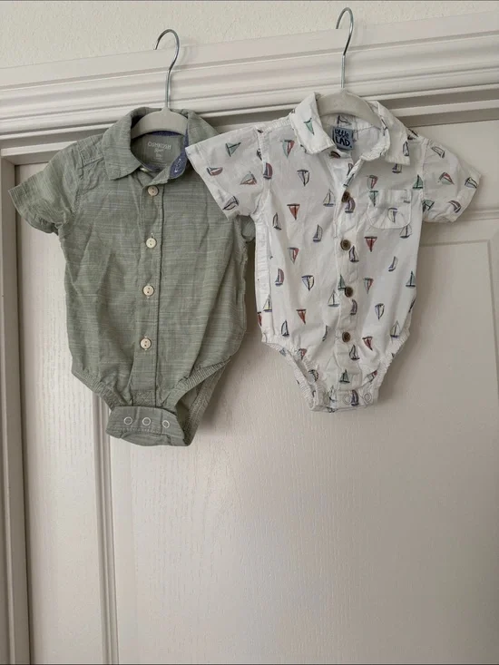 Baby Button-Up Onesies - Sage Green & Sailboat Print