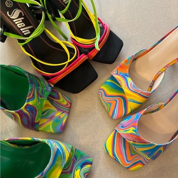 Lot of 3 Retro 70s Neon Funky Heel Shoes