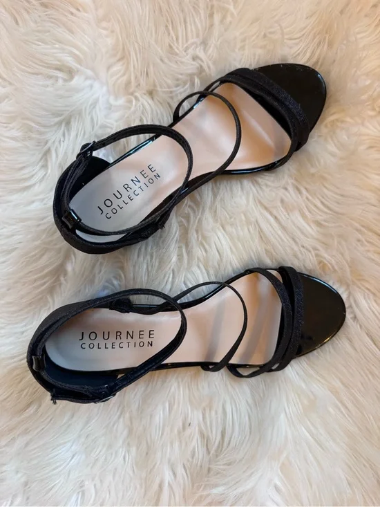Journee Collection Black Strappy Low-Heel Sandals