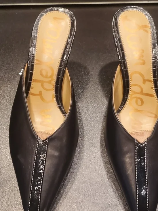 Sam Edelman Black Leather Pointed-Toe Mule Kitten Heels Size 7.5