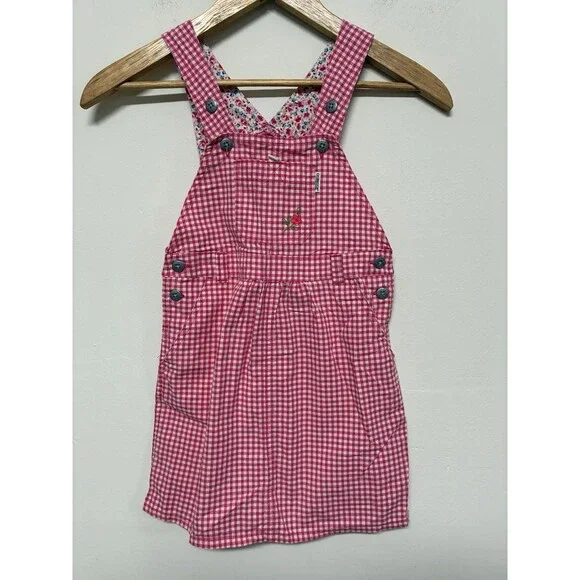 Vintage Oshkosh Girls Pink And White Picnic Overall Dress Size 5