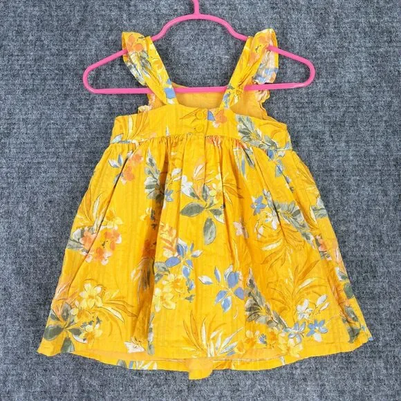 Baby B'gosh‎ Dress Baby Girl 12M Yellow Floral Plaid Button Sleeveless Cotton