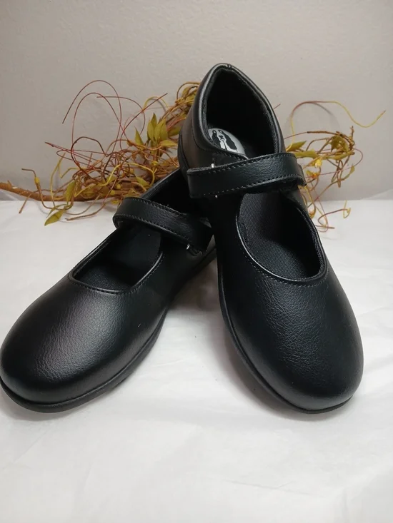 Hush Puppies Black Mary Jane Kids Dress Shoes with Hook Strap Leather