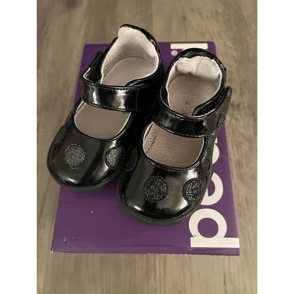 Pediped Toddler Girls Giselle Black Patent Leather Shoes w/ Box Sz 4/4.5 VGC!‎