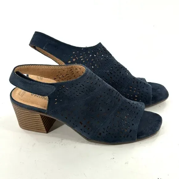 Sonoma Suede Slingback Heels 8 Navy Blue Lasercut Western Boho Festival