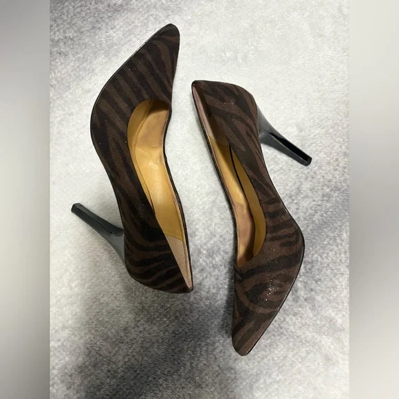 Nine West Brown Black Gwendle Zebra‎ Print Pointed Toe Stiletoo Heels Shoes 8.5