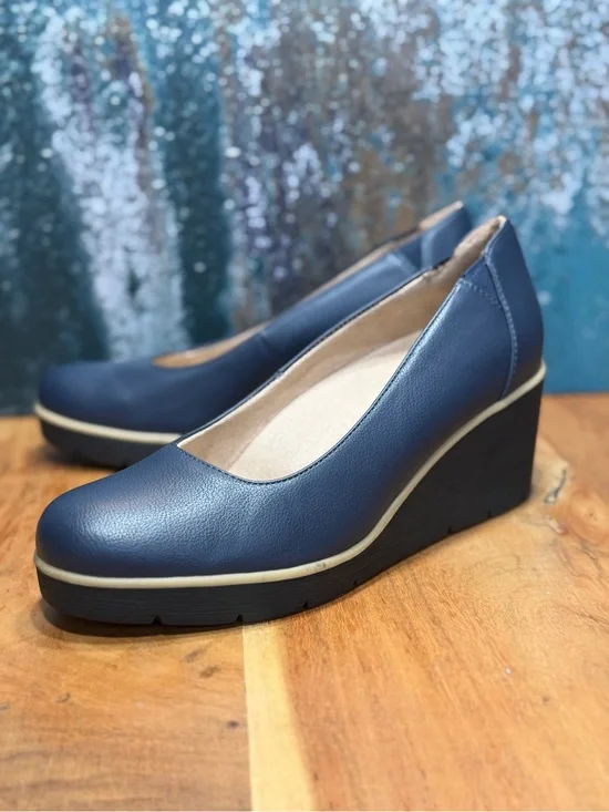 Naturalizer SOUL “About Time” Minimalist Platform Wedge Pumps Navy Blue Size 9