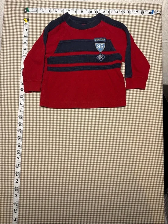 OshKosh B'gosh Red Long-Sleeve Top with Navy Stripes Size 2T