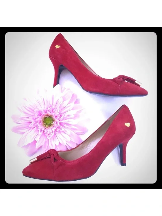 Love Moschino Red Suede Leather Heart Stiletto Heels Pumps