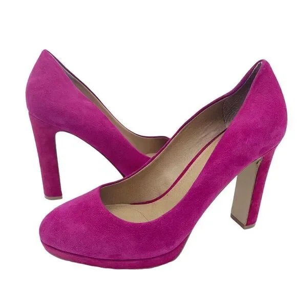 Tahari Brentwood Pink Bright Suede‎ Block Heels Size 8.5