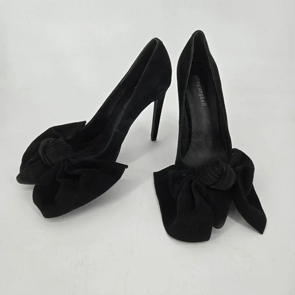 Jeffrey Campbell Grandame Pumps Black Velvet Big Bow Heels Women 8.5 Stiletto EU