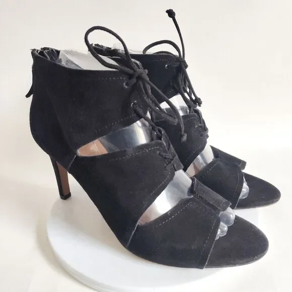 Franco Sarto Shawnee Black Suede Lace-Up Open Toe Sexy 4