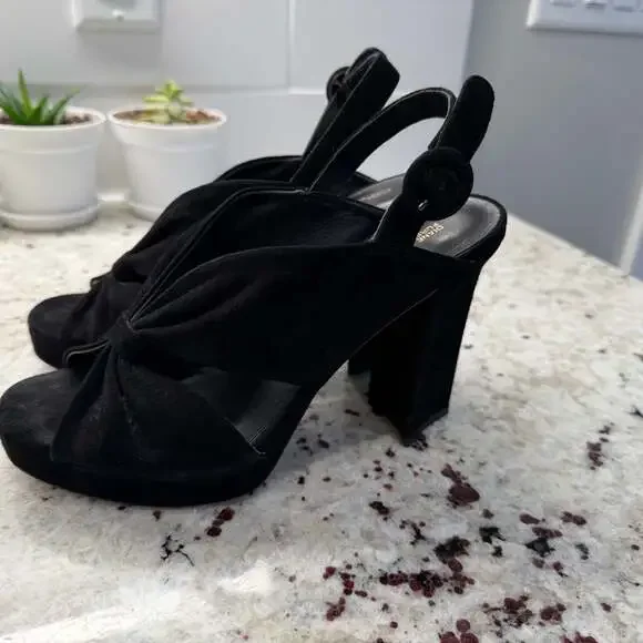 Diane von Furstenberg‎ Sz 7 Black Suede Knotted Heidi Slingback Platform Sandal