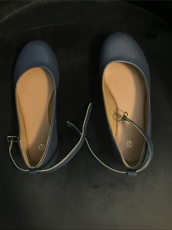 Girls' Navy Ankle-Strap Ballet Flats