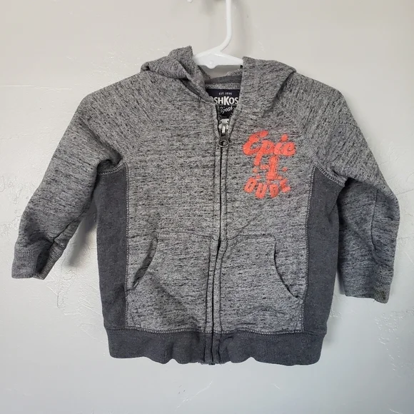 Oshkosh Baby Boy 18 Months Grey Jacket Full Zip Hooded Epic Dude