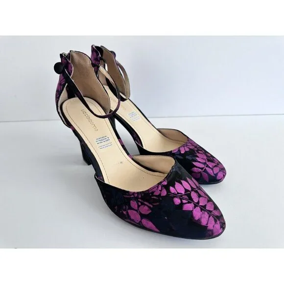 LIZ CLAIBORNE DARK BLUE PURPLE FLORAL ANKLE STRAP PUMPS WINNIE 8W‎ WHIMSY READ