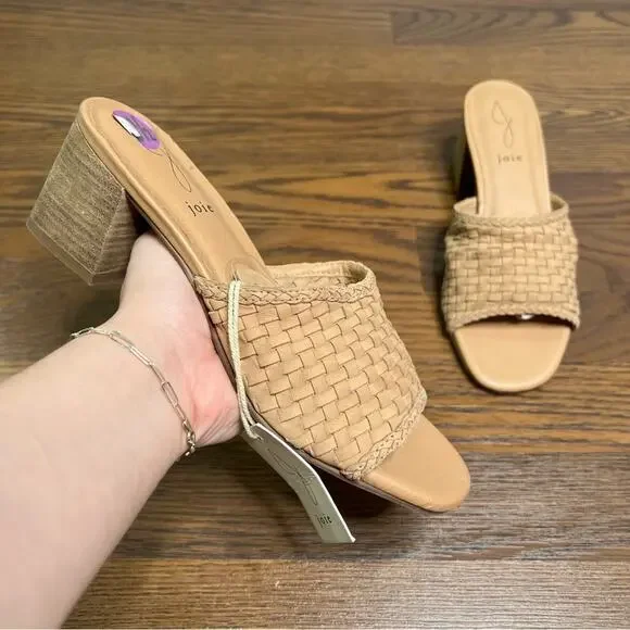 Joie woven tan block heel sandals made of genuine leather size 8.5