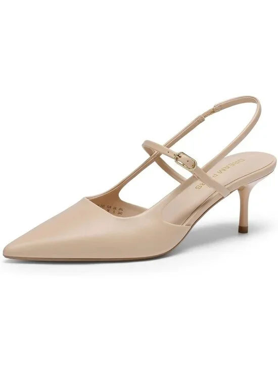 DREAM PAIRS Women's Nude Kitten Slingback Pointed Closed Toe Heels Shoes