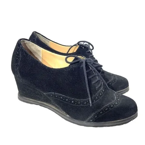 Ellen Tracy Active Women's Black Wedge Suede shoes 7 EUC
