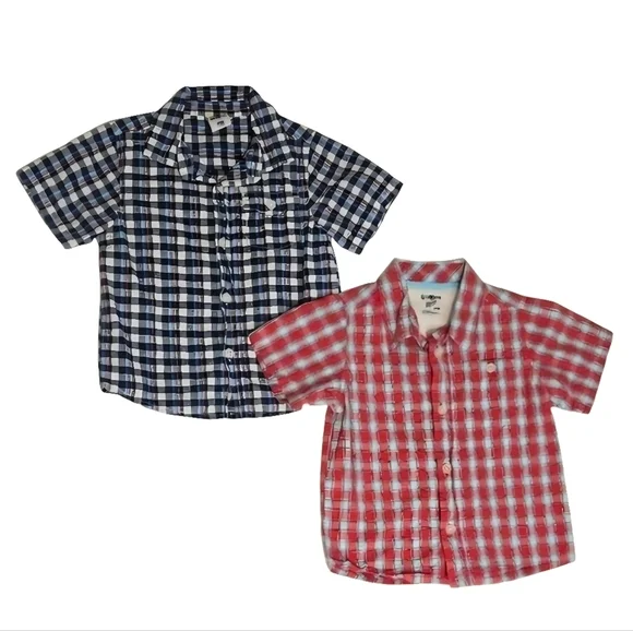 NEW Toddler Kids Classic Plaid Button Down Shirts - Blue and Red Bundle