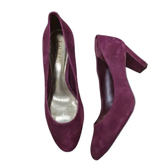 Lauren Ralph Lauren Pumps Heels‎ Women's Size 9B Burgundy Leather Round Toe