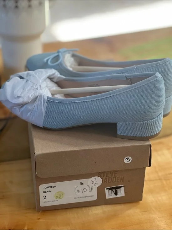 Steve Madden Light Blue Denim Ballet Flats with Bow Accent