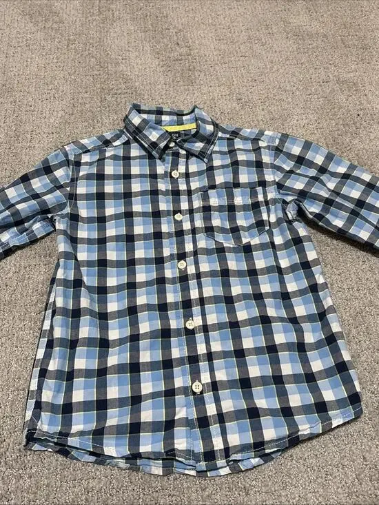 Osh Kosh Blue Plaid Button-down Shirt Size 6. Boys Long Sleeve Cotton Collared