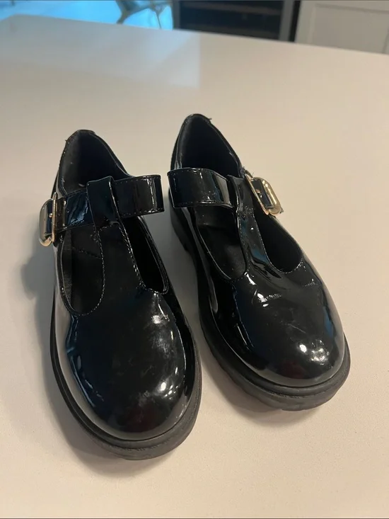 Girls' Black Patent T-Strap Dress Shoes with Buckle