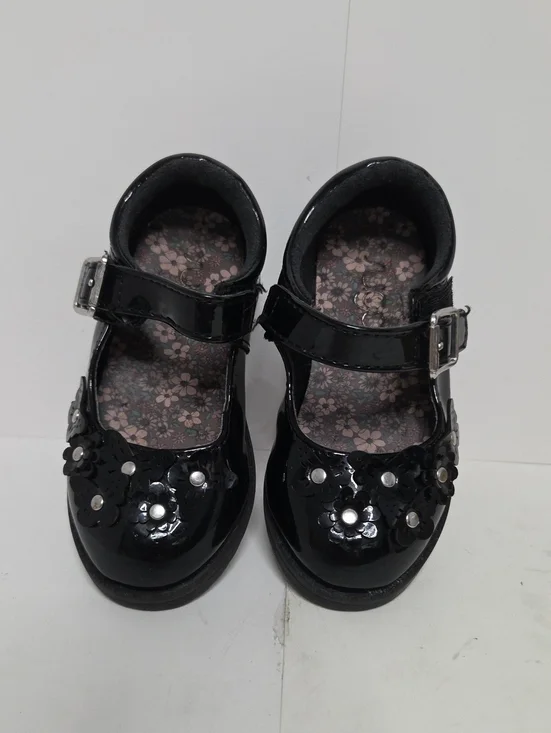 Sugar Black Patent Mary Jane Shoes with Floral Studs