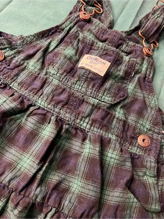 Navy and Green Plaid Osh Kosh B’Gosh Ruffled Overall Dress