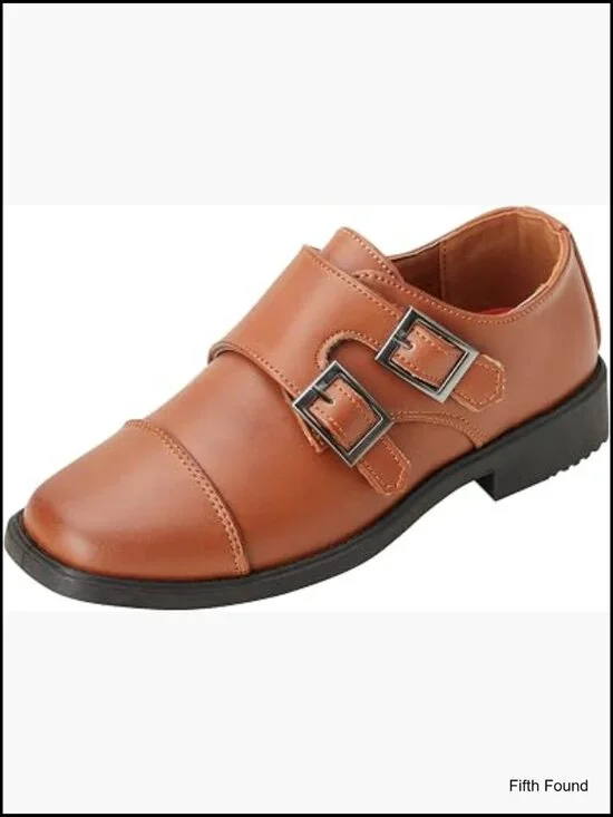 Boys Dress Shoes Hook Loop Double Monk Strap Cap Toe Oxford Loafers Toddler