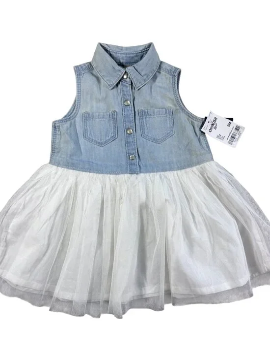 OshKosh Infant Baby Girl Denim & White Tulle Dress (NWT)- Size 9M