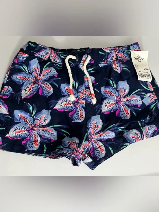 OshKosh B'gosh Baby Navy Floral Drawstring Swim Trunks 24 Months