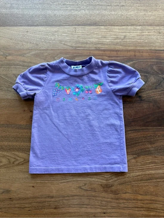 Vintage OshKosh 90s Purple Fruit Puff Sleeve Shirt size 2T