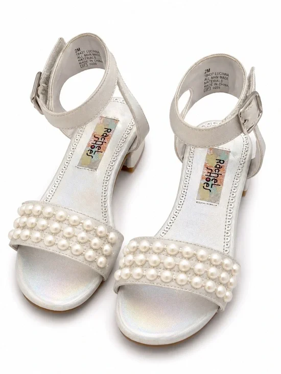 Rachel Shoes White Pearl-Embellished Girls Dress Sandals