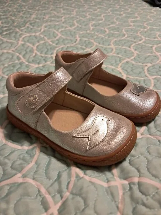 LIVIE & LUCA PIO PIO MARY JANE VELCRO SHOES SILVER SHIMMER BIRD 9