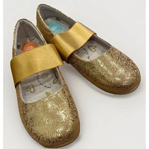 Girls Aria Livie & Luca Sz 3Y Ballet Flat Gold Shimmer Shoes EUC Quality Comfort