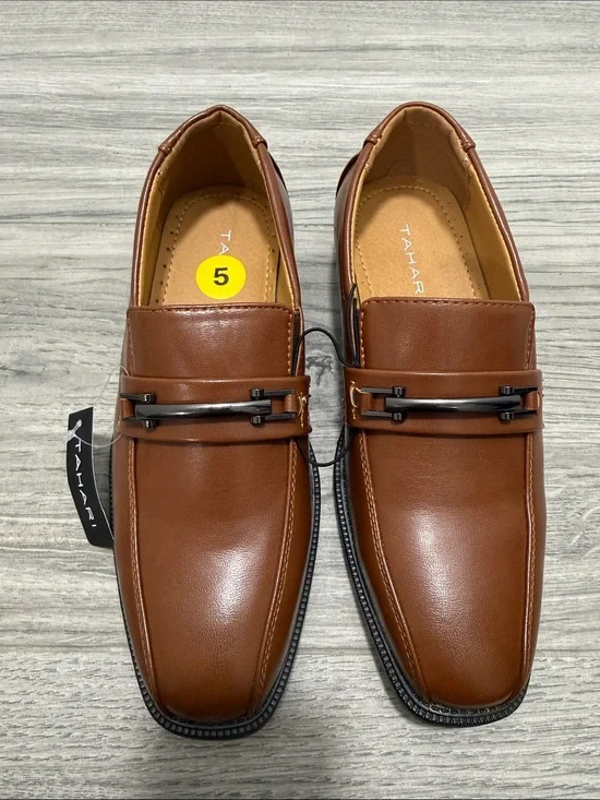 Tahari Men's Cognac Brown Slip-On Loafers with Metal Bit