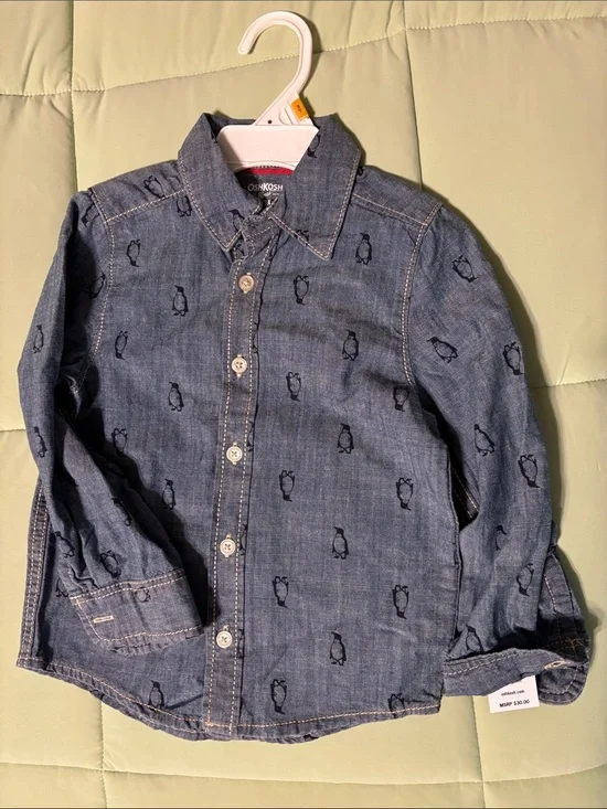 OshKosh B'gosh Denim-Look Penguin Button-Up Jacket - Blue