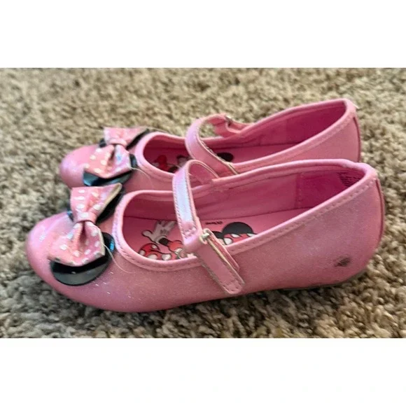 Disney Girls Pink  Sparkle Minnie Mouse Ballet Flats Size 11
