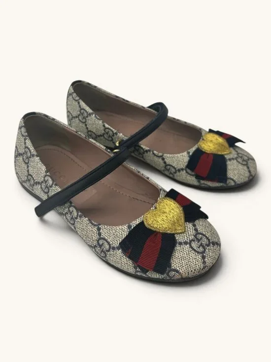 Gucci Kids GG Supreme Heart Ballet Flats, Size 28 IT