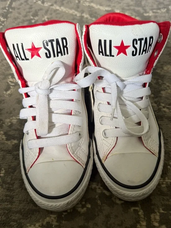 Converse Kids White and Red All Star High-Top Sneakers