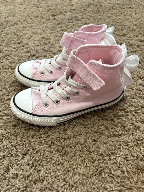 Converse Kids Pink High-Top Canvas Sneakers with Bow Accent