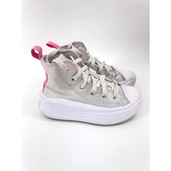 Converse Chuck Taylor All Star Move Kids 10 Silver Glitter Platform Sneakers