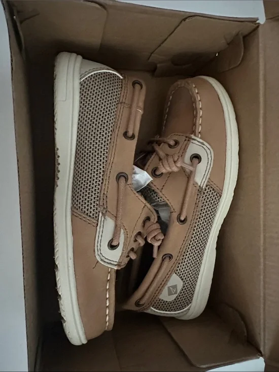 Sperry Kids Tan and Cream Boat Moccasins