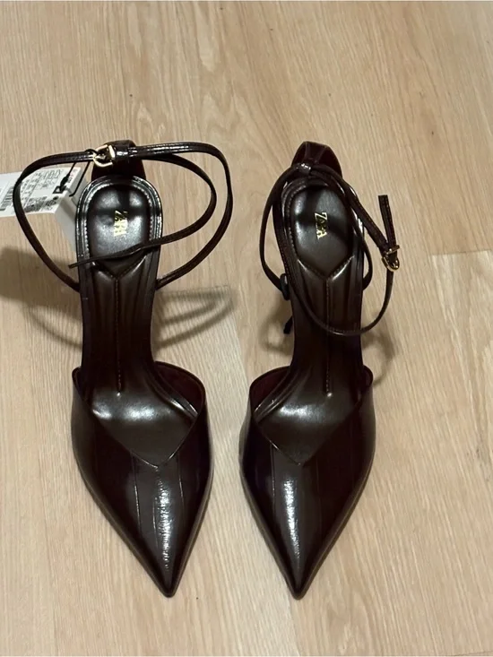 Zara Dark Wine colored Pointed Ankle-Strap Heels